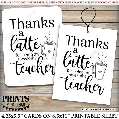Thanks A Latte For Being A Great Teacher Printable